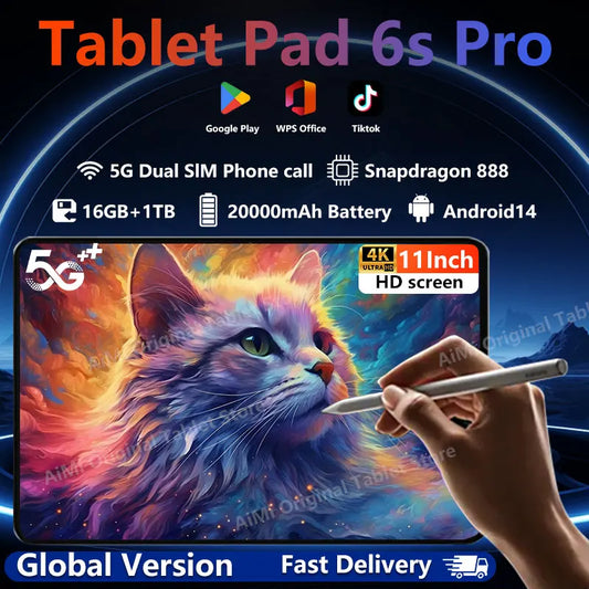 Global Version Original Xiao Tablet Pad 6S Pro 11inch  Android 14 16GB+1T 20000mAh 5G Dual SIM Crad Bluetooth WiFi GPS HD 4K Tab