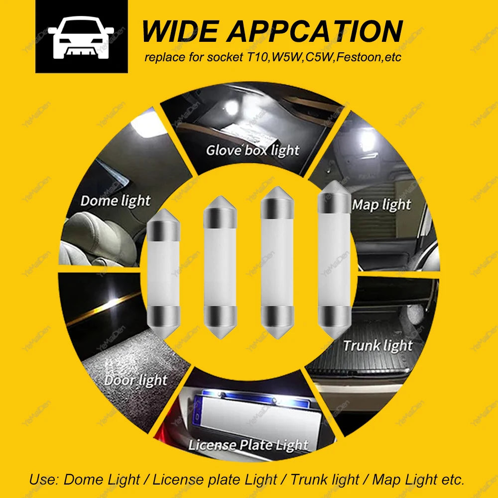 1/4/10 PCS C5W LED Bulb Festoon 31mm 36mm 39mm 41mm C10W COB 12V 6500K White Car Interior Reading Light Trunk License Plate Lamp