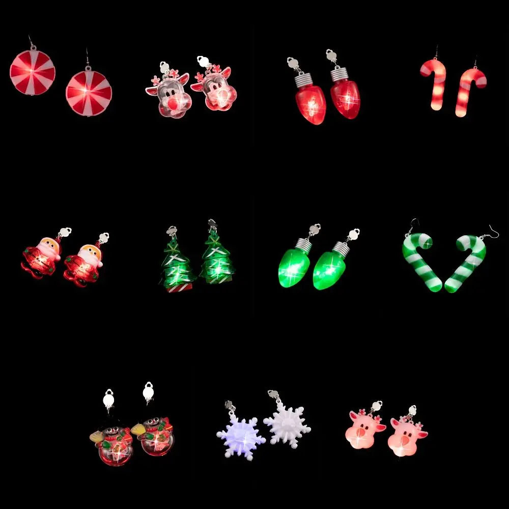 Electric Merry Christmas Earrings Santa Claus Christmas Tree Xmas Dangle Ear Clips Shiny Jewelry LED Drop Earrings Girls