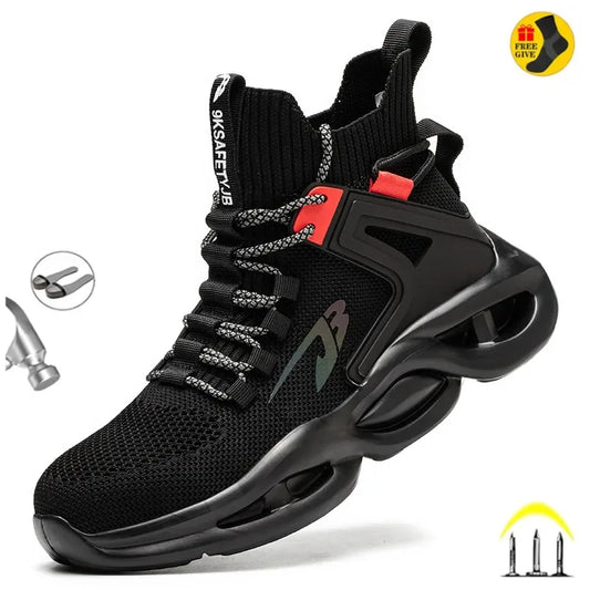 Luminous Steel Toe Boots For Men Non-slip Work Boots Indestructible Shoes Kitchen Restaurant Safety Boots Male Footwear 36-48