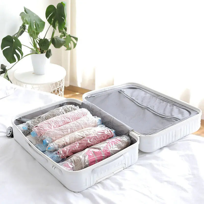 Reusable Travel Clothes Air Vacuum Bags Roll Up Compression Storage Bags for Suitcases Tops Pants Portable Foldable Storage Bags