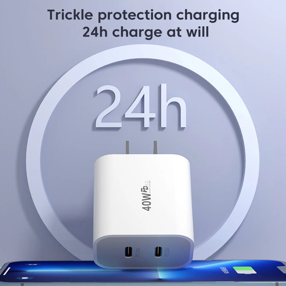 Olaf 40W USB C Charger Quick Charge QC 3.0 Dual PD Charger Type C Fast Charger Adapter For iPhone Xiaomi Samsung Huawei Phone