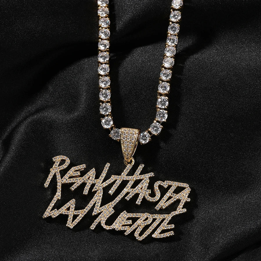 Signature Real Hasta La Muerte Pendant Necklace Two Row Letters Hip Hop Iced Out 5A CZ Capital Initial Anuel AA's Iconic Style