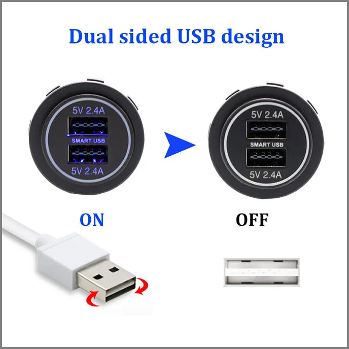 Waterproof 12-24V Dual Usb Car Phone Charger with Led Aperture Usb Car Charger Vehicle Electrical Appliance for Car Motorcycle