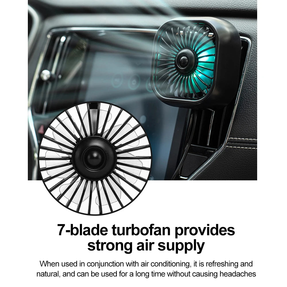 Car Mini Fan USB Charging Air Outlet Electric Fan LED Light Seven-blade Turbo Fan Car Electrical Appliances Supplies