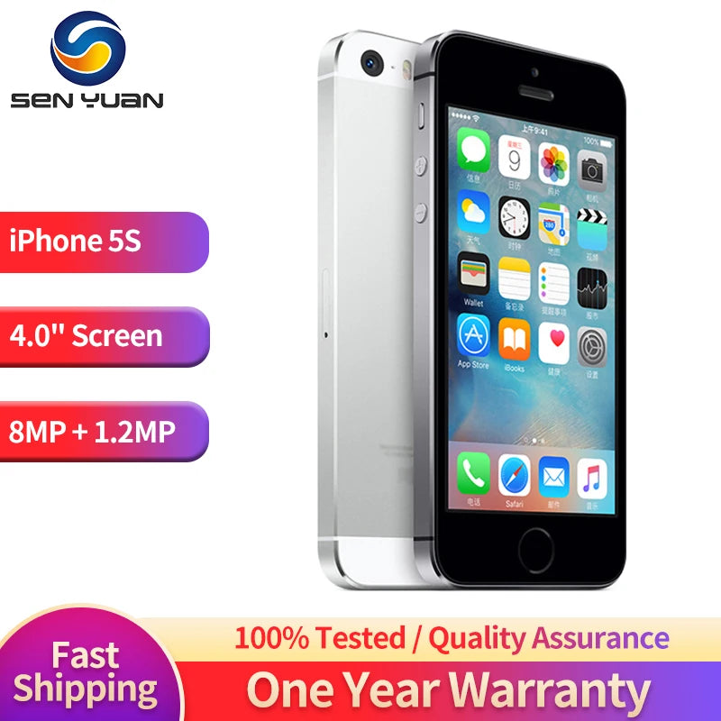 Original Unlocked Apple iPhone 5s 16GB / 32GB ROM 8MP camera 1136x640 pixel WIFI GPS Bluetooth 5S Cell phone