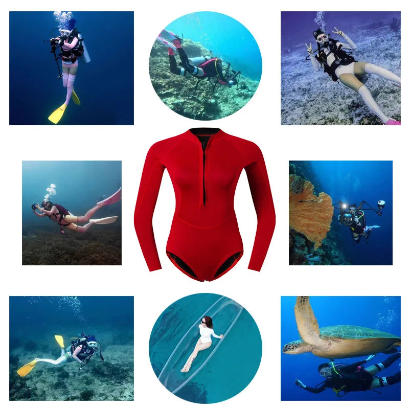 Woman Diver Diving Suit 2mm Neoprene Diving Equipment Pink Long Sleeve Bikini Swimsuit Women Korean Swimwear Snorkeling Suit