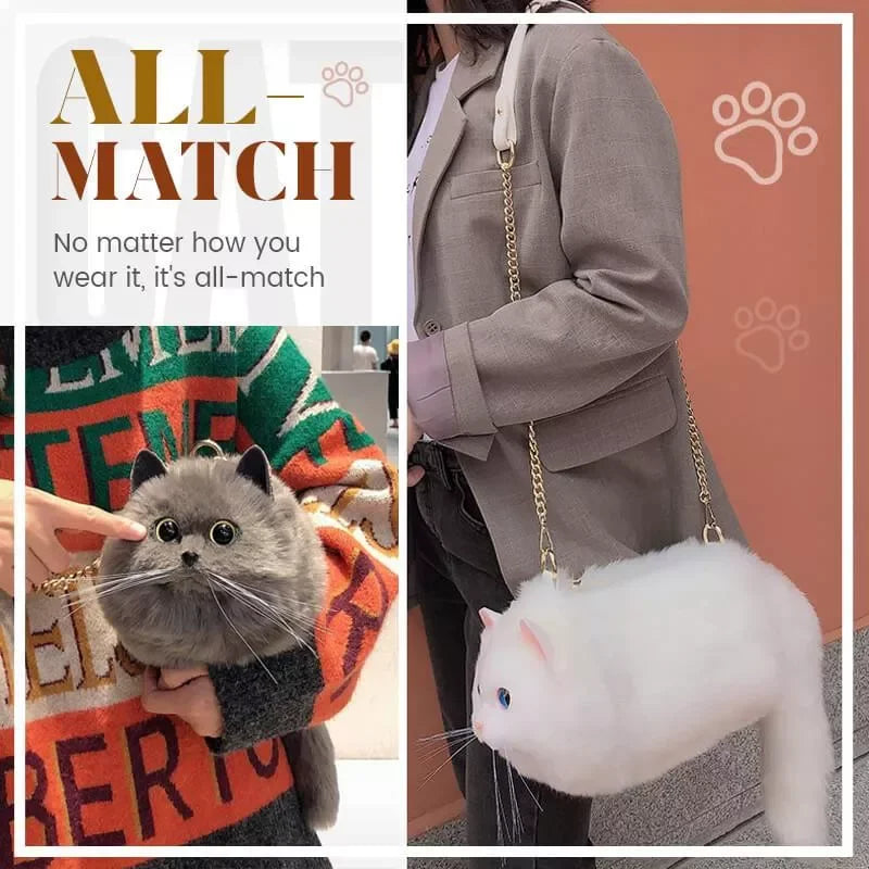 Plush Fashion Cute Cat Bag Plush Stuffed Animal Crossbody Bags Women Fashion Winter Soft Purse Cartoon Handbags Super Emulation