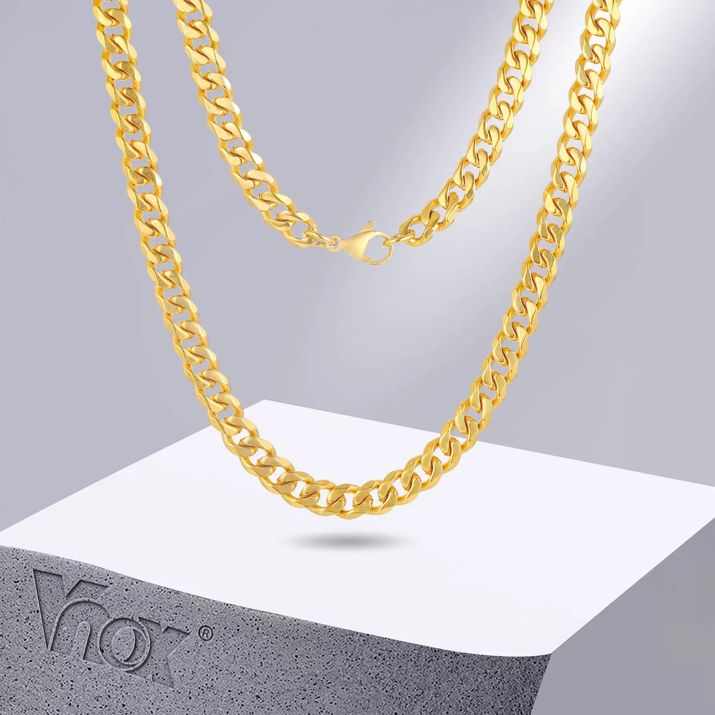 Vnox 3-7mm Cuban Chain Necklaces for Men Women, Stainless Steel Miami Curb Links Chain, Basic Cool Boy Collar