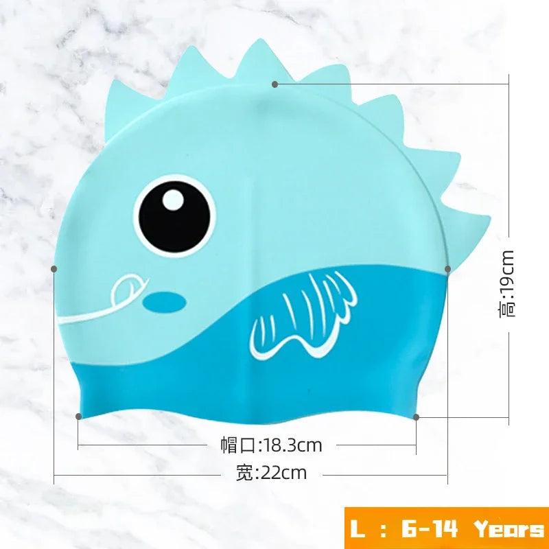 Cute Cartoon Fish Dino Silicone Swimming Cap for Children Protect Ears Swim Hat for Boys Girls Kids Swimming Pool Accessories