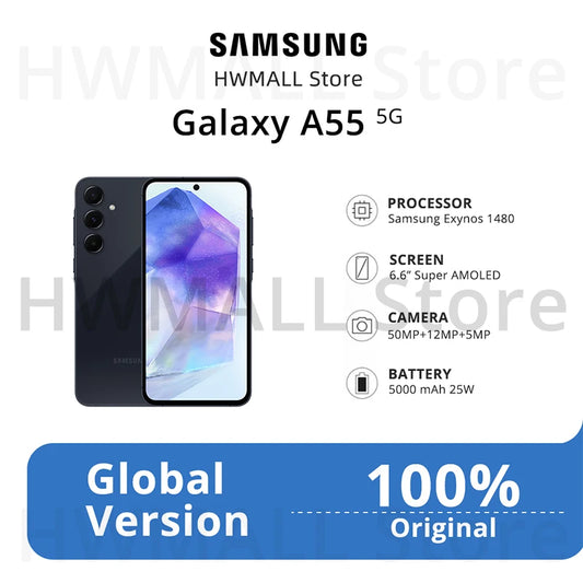 Samsung Galaxy A55 5G Smartphone Exynos 1480 50MP Camera 6.6" FHD+ Super AMOLED 120Hz Display 25W 5000mAh Fast Charge Cellphone