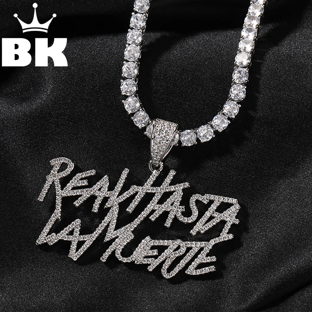 Signature Real Hasta La Muerte Pendant Necklace Two Row Letters Hip Hop Iced Out 5A CZ Capital Initial Anuel AA's Iconic Style