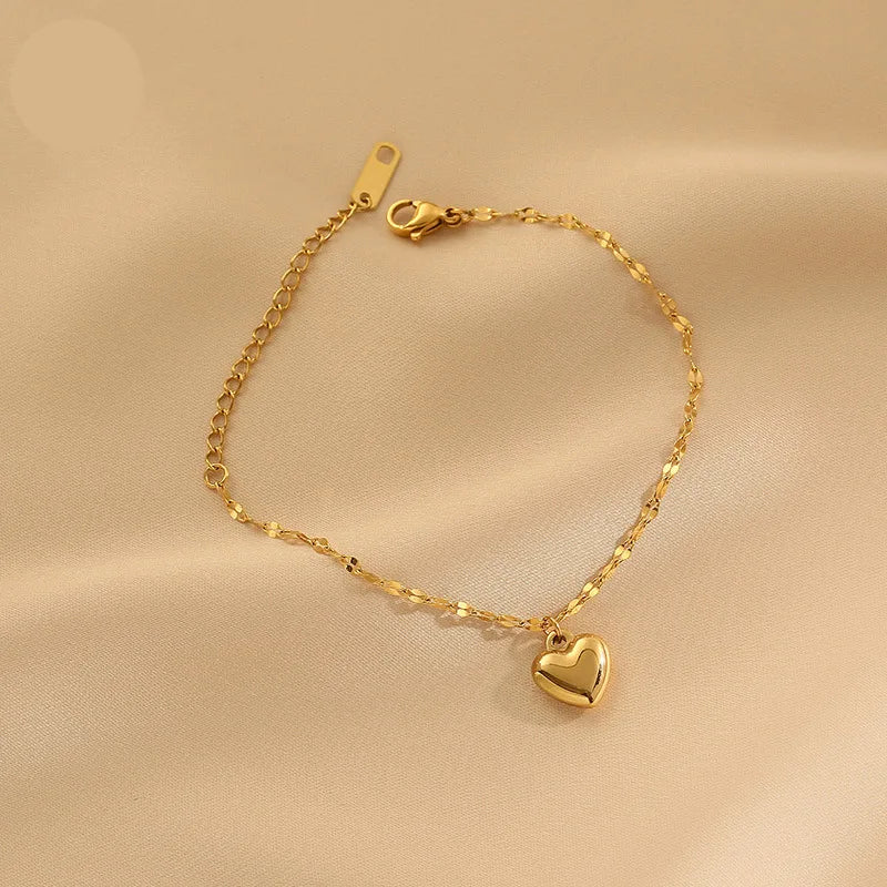 316L Stainless Steel Gold Color Love Heart Charm Bracelet For Women High Quality Girls Wrist Jewelry Wedding Gift Bijoux