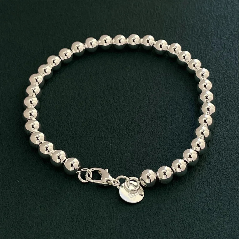 18-20CM 925 Sterling Silver Bracelet Exquisite 6MM Beads Women Fashion Wedding Party Gift Jewelry