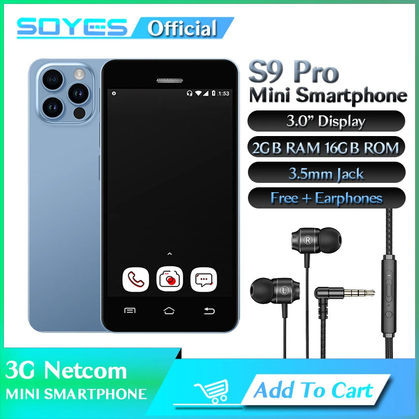 S9 Pro Mini Android8.1 Smart Phone 3.0'' Display 2GB RAM 16GB ROM With 3.5mm Jack 3G Small Phone