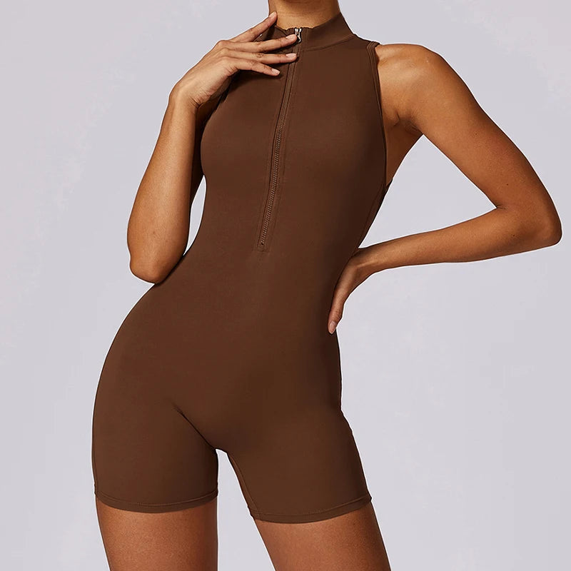 New V Back Scrunch Sports Jumpsuit Women Gym Rompers Sleeveless Sportswear Bodysuits Women Zipper One-Piece Suit Yoga Clothing