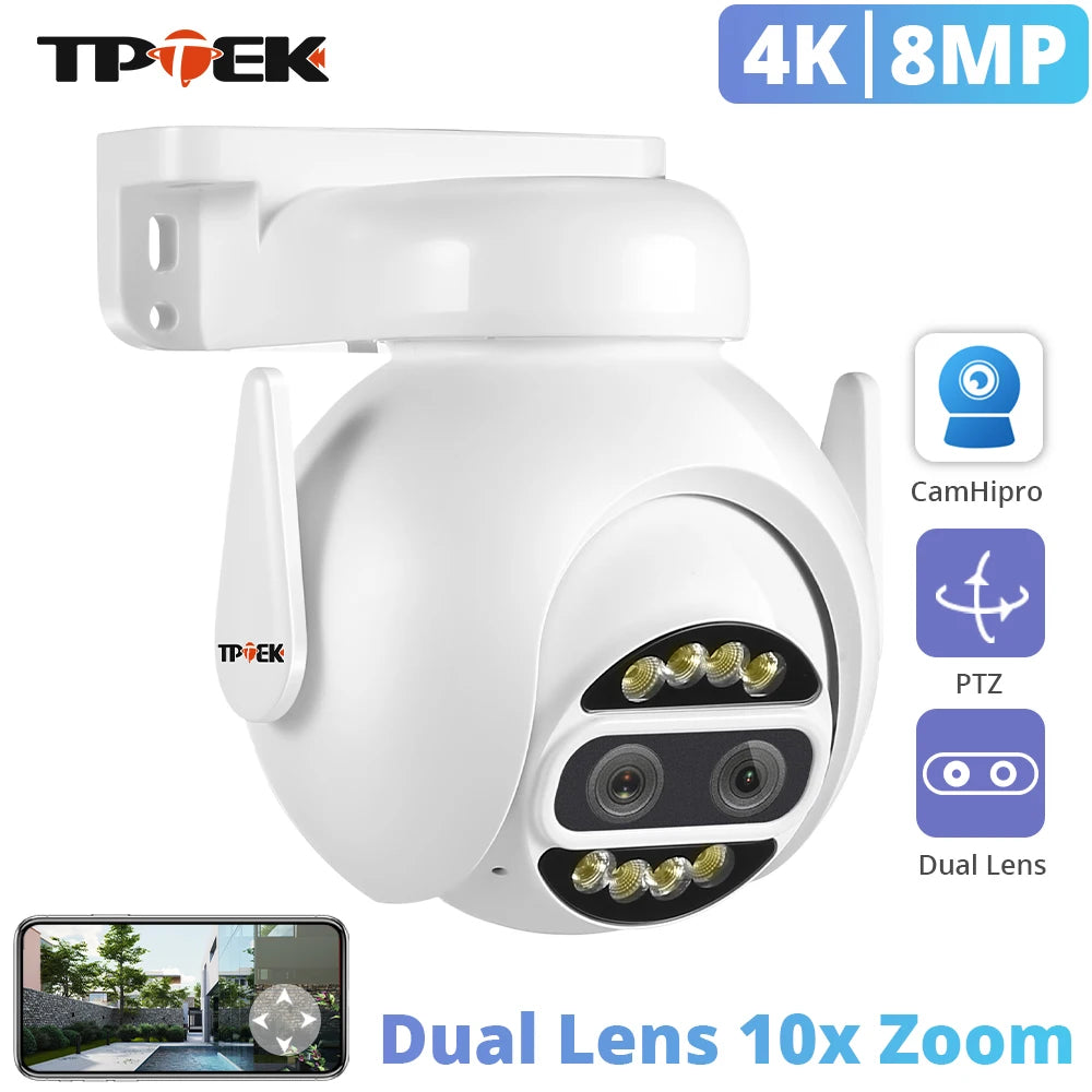 IP Camera Wifi PTZ 8MP 4K Dual Lens 2.8mm 8mm 10x Digital Zoom 4MP 2K Outdoor Surveillance Security CCTV Video CamHipro Camara