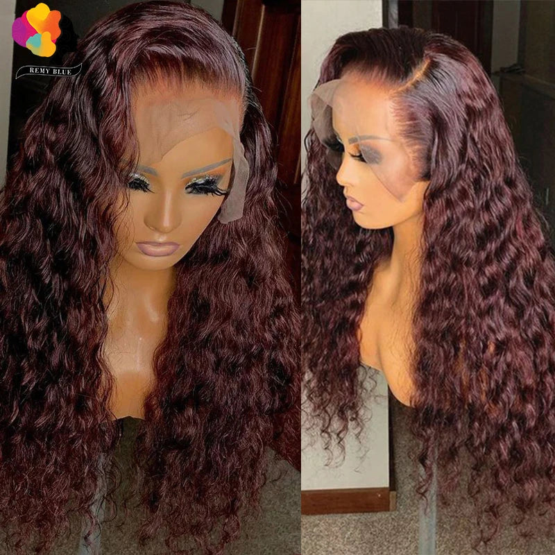 Burgundy Water Wave Human Hair Wigs for Black Women 13X6 13x4 Lace Front Human Hair Wig Remy Curly Human Hair Lace Frontal Wigs