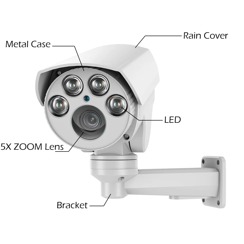 5.0MP/8MP POE 10X PTZ IP Camera H.265++ Outdoor Waterproof 5.0-55mm Optical Zoom Camera IR 80M P2P CCTV Security Metal camera