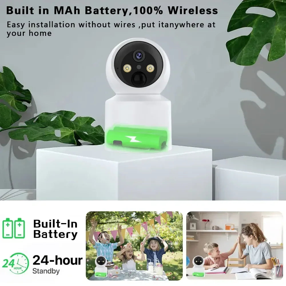 5MP WiFi PTZ Camera Home Indoor Built-in Battery Wireless IP Surveillance Camera AI Detect Auto Tracking Security Baby Monitor