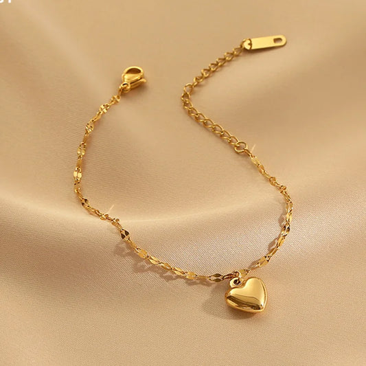 316L Stainless Steel Gold Color Love Heart Charm Bracelet For Women High Quality Girls Wrist Jewelry Wedding Gift Bijoux