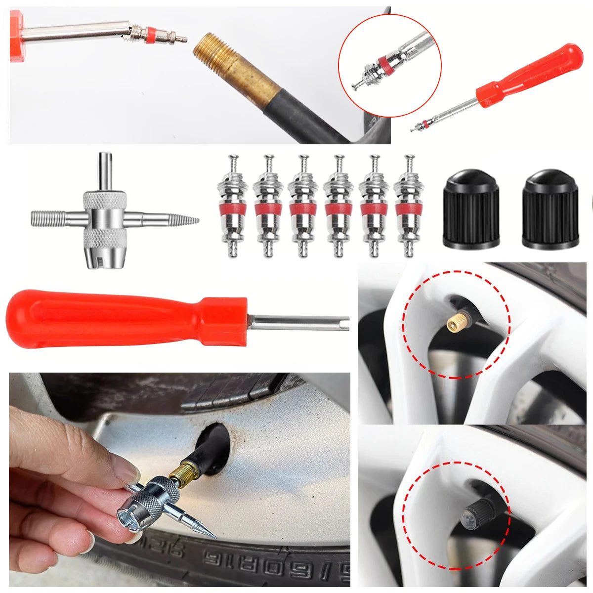 Car Bicycle Slotted Handle Tire Valve Stem Core Remover Screwdriver Tire Repair Install Tool Kit Auto Motorcycle Accessories