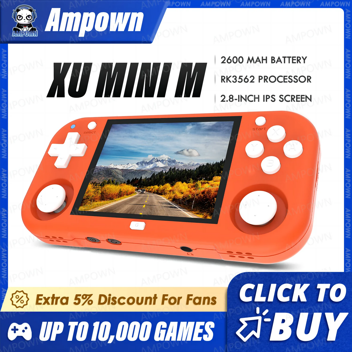 Ampown XU MINI M Handheld Game Console 2.8'' IPS Screen Linux OS MINIM Retro Simulator Video Player Portable Console Kid's Gifts