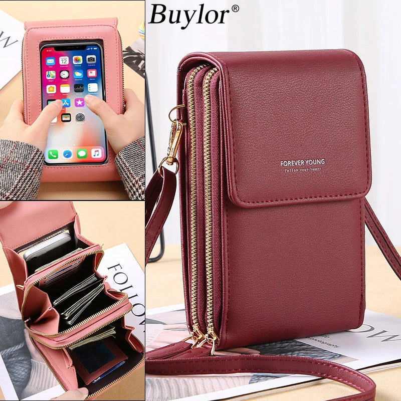 Buylor Touch Screen Cell Phone Bags of Women Soft Leather Wallets Women's Bag 2022 Handbags Female Crossbody Strap Shoulder Bag