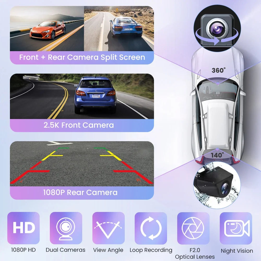 Aprilboy 10.26" Car Intelligent Screen with 4K 360° Rotation Dash Cam Wireless CarPlay & Android Auto AUX FM Bluetooth WIFI