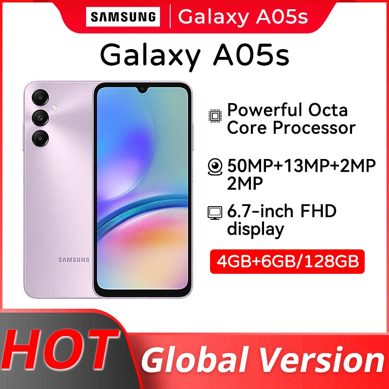 Global Version Samsung Galaxy A05 S Smartphone Octa Core 6.7'' LCD Display 50MP Triple Camera 5000mAh Battery Mobile Phone