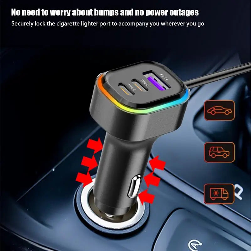 One To Seven Car Charger 12V To 24V Multiple USB Port Cars Adapter Stylish Auto Adapter With LED Light Car Electrical Appliances