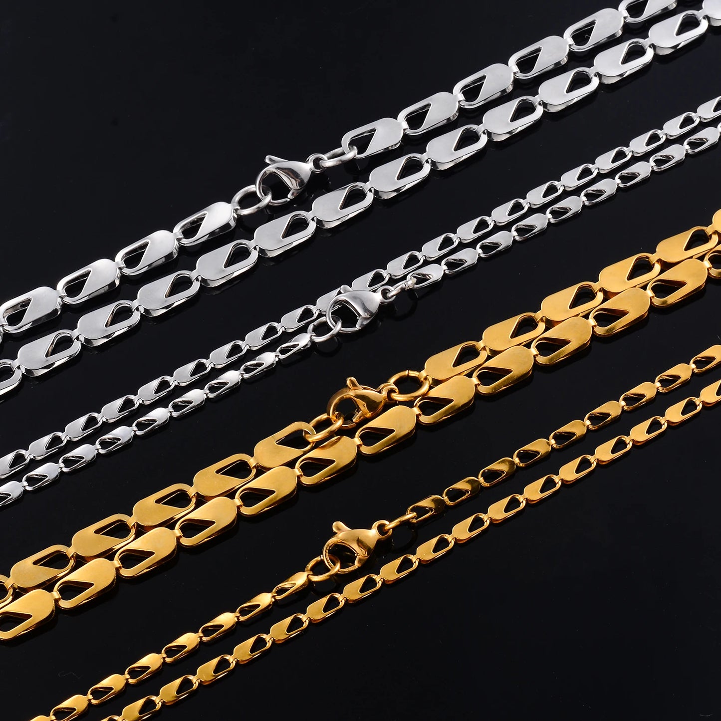 14 To 30 Inches Stainless Steel Gold Color  Hollow Rectangle Bead Lock Chain Necklace Personality Fashion Jewelry As A Gift