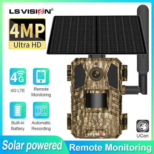 LS VISION 4G Solar Security Cameras Wireless Outdoor  2K HD Video Surveillance Wildlife c IR Night Vision Human/Animal Detection