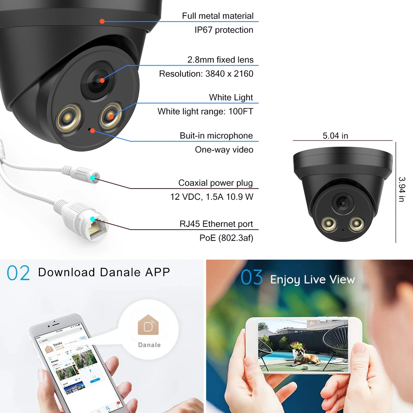 Hikvision Compatible ColorVu Black 5MP Dome POE IP Camera 8MP Home Security CCTV Camera 30m  H.265 P2P Plug&play IPC