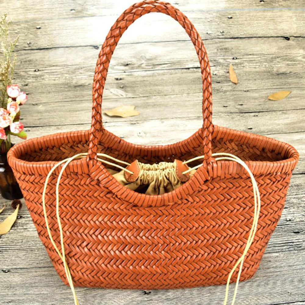 100% Natural Cowhide Weave Handbags Fashion Small Manual Hand Made Ladies Woven Handbag Exquisite Tote Dating Shopping Bags