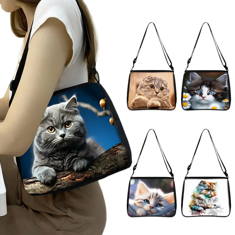 Cute Persian/Siamese Cat Handbags  for Travel Scottish British Cat Messenger Bag Kitten Shoulder Bag Crossbody Bag Phone Holder