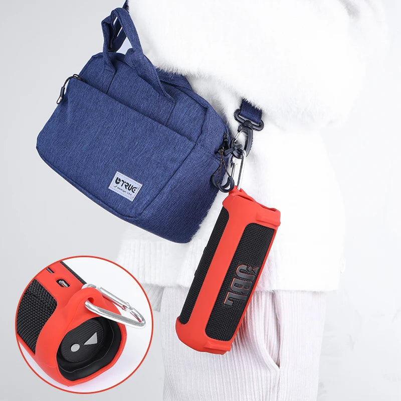 New Bluetooth Speaker Case Soft Silicone Cover Skin With Strap Carabiner for JBL flip6 Wireless Bluetooth Speaker Bag