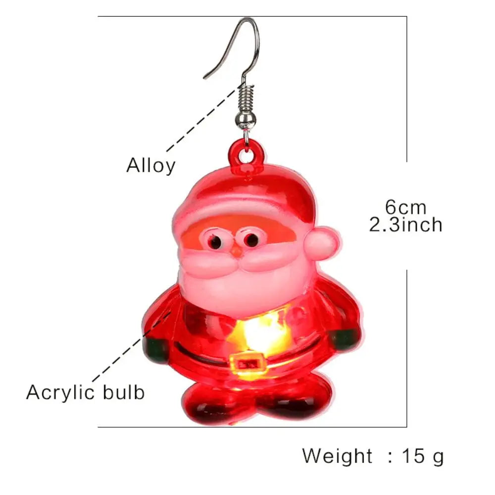 Electric Merry Christmas Earrings Santa Claus Christmas Tree Xmas Dangle Ear Clips Shiny Jewelry LED Drop Earrings Girls