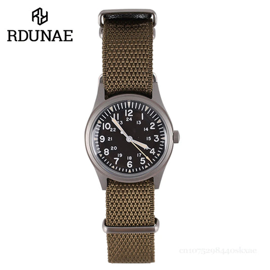 RDUNAE RA03 G10 34.5mm Retro Military Watch 316L Stainless Steel K1 Mineral Glass Luminous Sports Quartz Men Pilot Watch Men