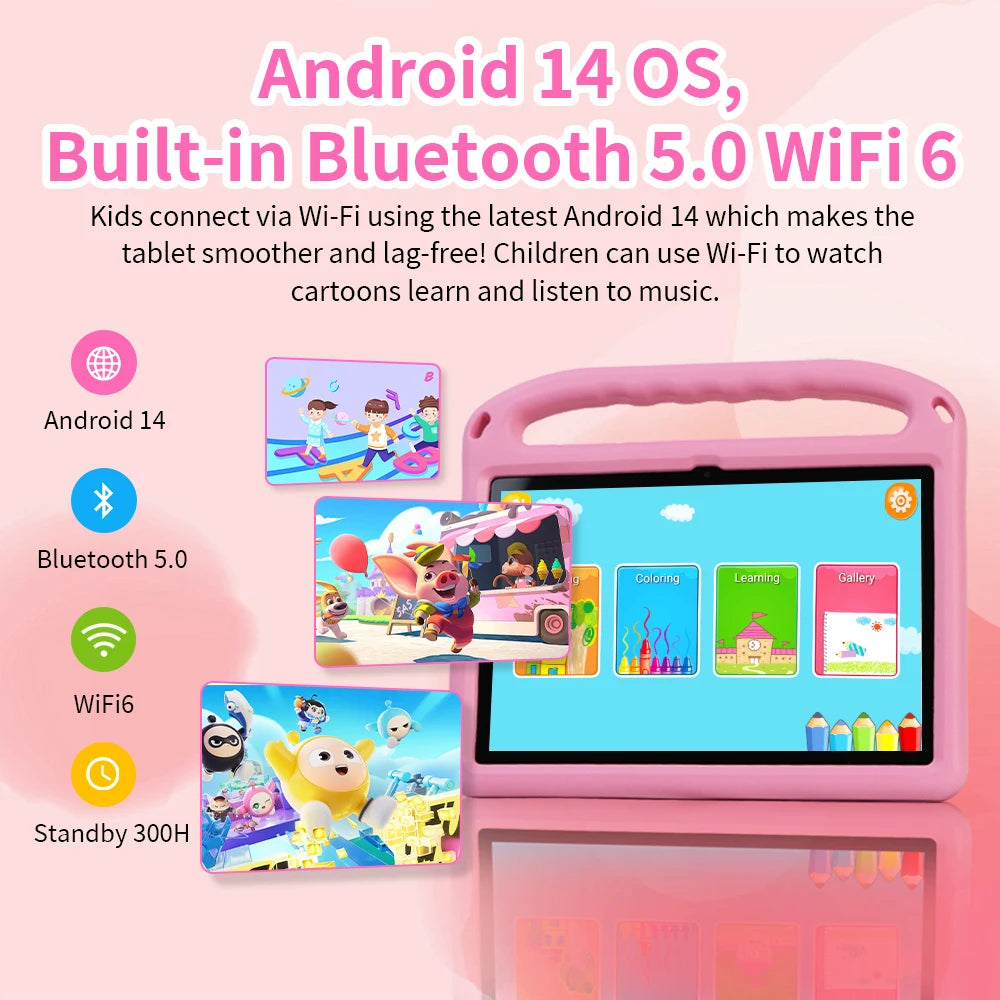 Cwowdefu C18W Kids Tablet 8GB 128GB A523 Octa Core 10.1 HD+ Display 6000mAh WIFI-5G Android 14 Tablets for Children Girls 2024